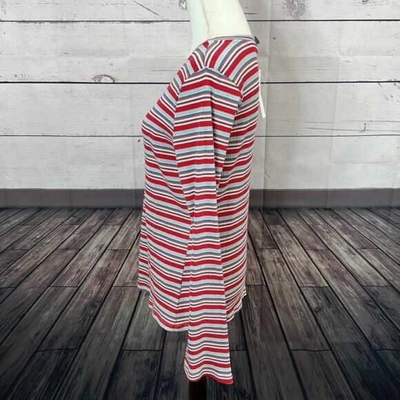 ModCloth Tee Shirt Top Womens XL Striped Multicolor Textured Ribbed Stretch NWT - Picture 3 of 10
